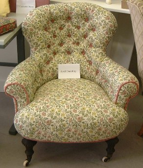 Victorian Iron frame chair traditionally upholstered with contrasting buttons and piping